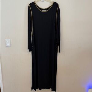 LA Blend Long Sleeve Black Maxi Dress with Gold Trim‎ And Button Accents
